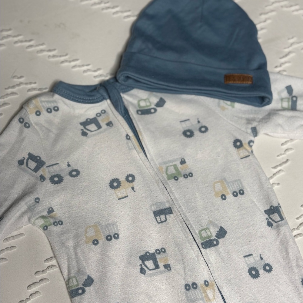 Blue and White Kids Pajamas with Construction Print